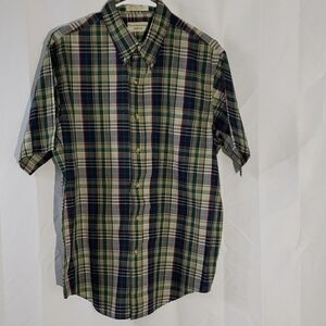 Men's Short Sleeve Plaid Shirt - Green and Blue. Size Large. Lightweight.